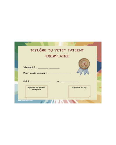 Diplôme du petit patient et de la petite patiente