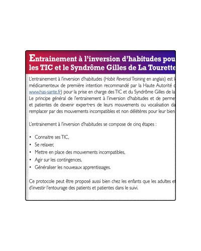Entrainement à l'inversion d'habitudes pour les TIC et le Syndrome Gilles de la Tourette